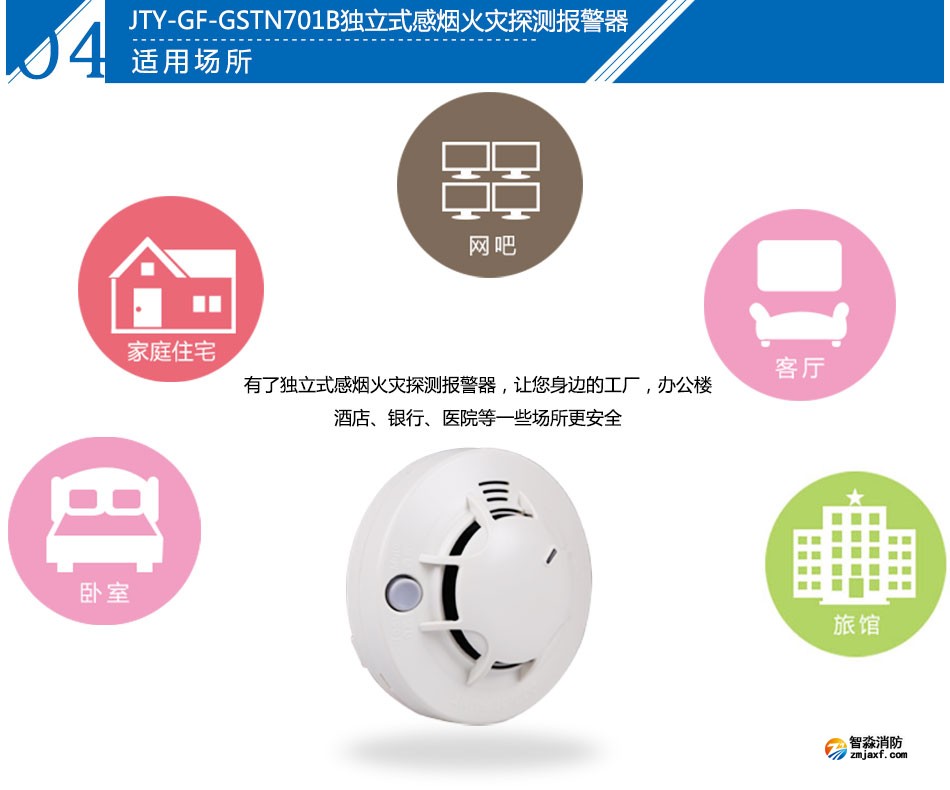 JTY-GF-GSTN701B獨立式光電感煙火災探測報警器應用場所