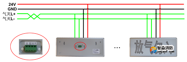 JBF5180氣體釋放警報(bào)器接線示意圖