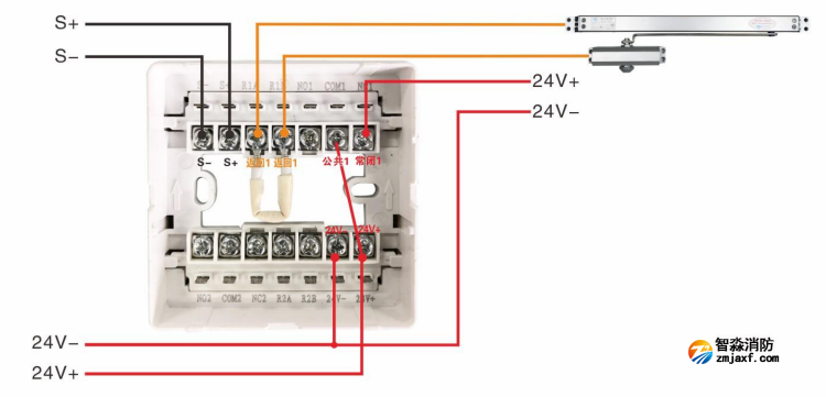 J-EI8341防火門監(jiān)控模塊接聯(lián)動(dòng)閉門器接線圖（常開式防火門）