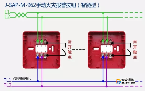 J-SAP-M-962手動火災(zāi)報警按鈕安裝接線圖