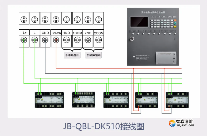 JB-QBL-DK510消防設(shè)備電源狀態(tài)監(jiān)控器接線圖