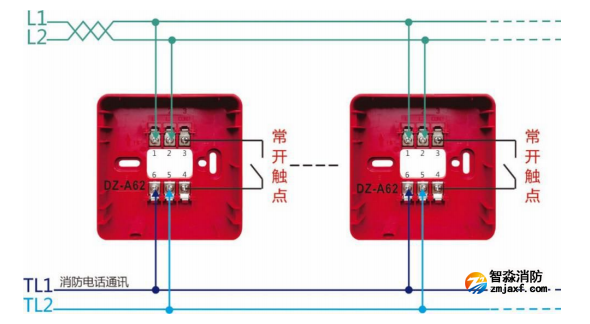 J-SAP-M-A62手動(dòng)火災(zāi)報(bào)警按鈕接線圖