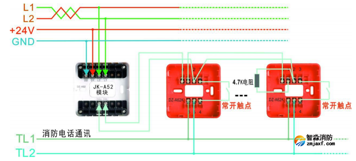 J-SAP-M-A62K手動火災報警按鈕接線圖