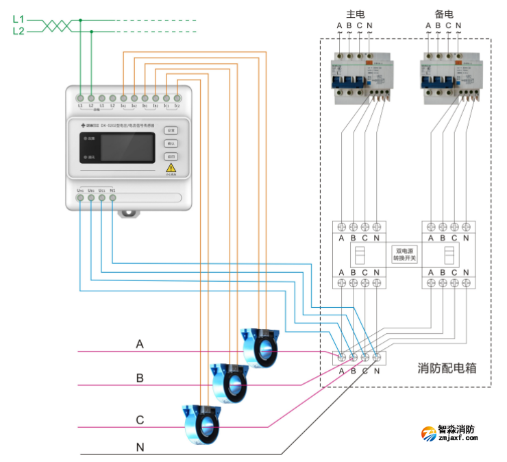 DK-5202三相四線電壓/電流傳感器接線圖