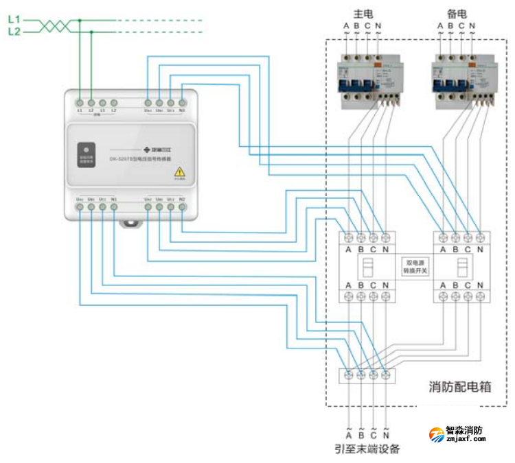 DK-5207S三相四線三電源電壓信號傳感器接線圖