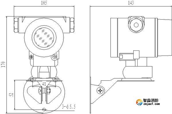 JDZW-1防爆點(diǎn)型紫外火焰探測(cè)器外形示意圖