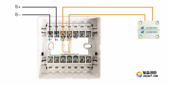 J-EI8341防火門監(jiān)控模塊接門磁開關(guān)接線圖（常閉式防火門）