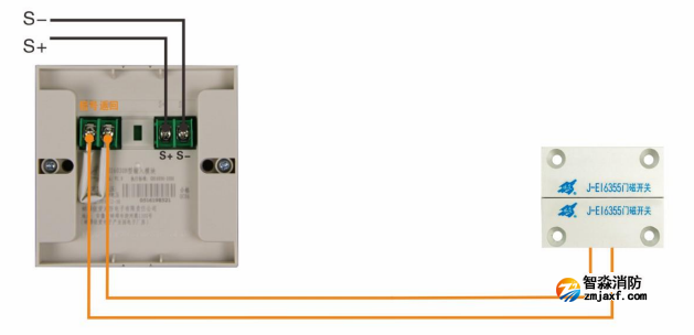 J-EI6030N單輸入模塊接門磁開關(guān)接線圖（常閉式防火門）