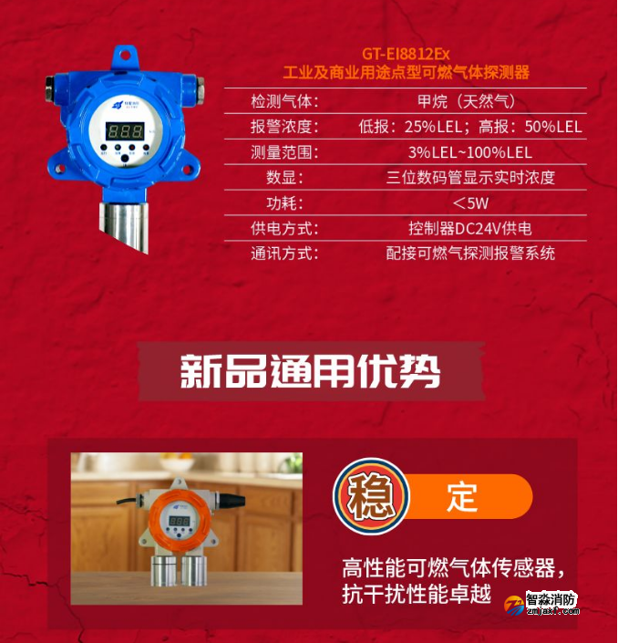 依愛工業(yè)及商業(yè)用途點型可燃氣體探測器優(yōu)勢