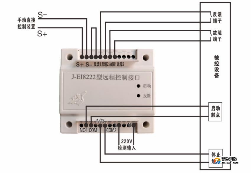 J-EI8222遠(yuǎn)程控制接口接線圖：無(wú)源脈沖輸出方式