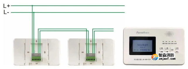 二線制總線火災(zāi)顯示盤(pán)JS-SXB-FX01接線示意圖