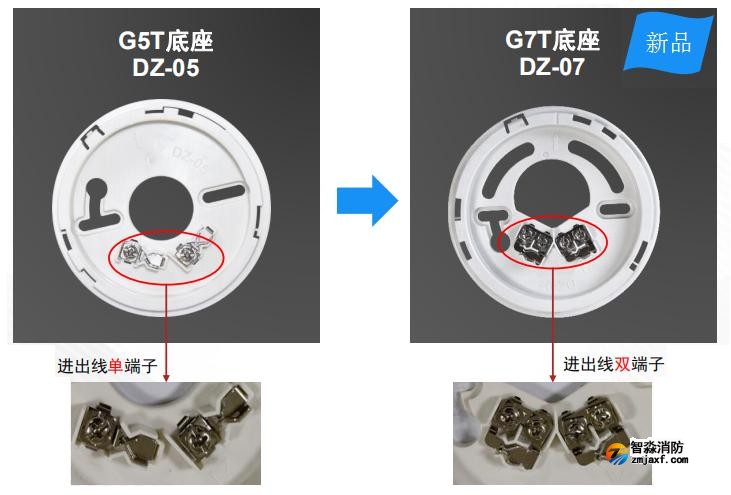 海灣消防G7T對(duì)比G5T新老煙感底座對(duì)比